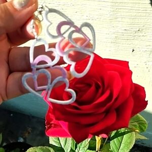 Heart-Shaped Silver and Pink Earrings